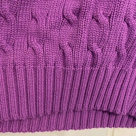 Ralph Lauren Purple Cable Knit V-Neck Cotton Sweater - Picture 13 of 16